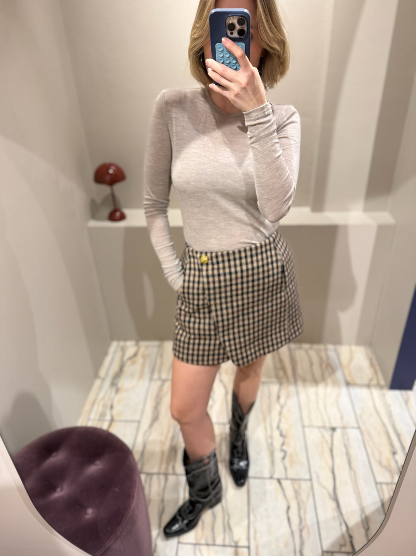 GANNI Check Wool Mix Skirt