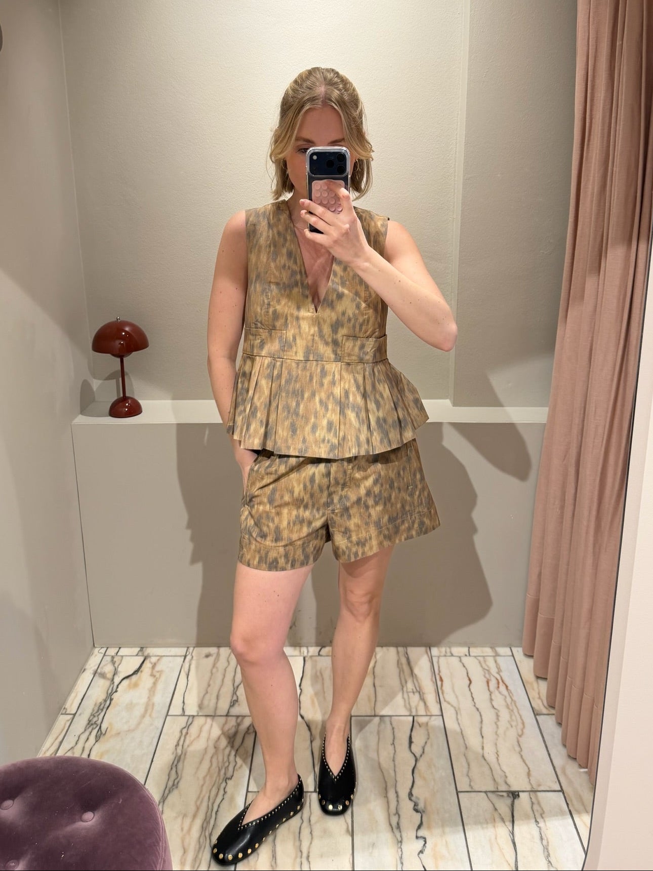 GANNI Printed Stretch Cotton Elasticated Shorts