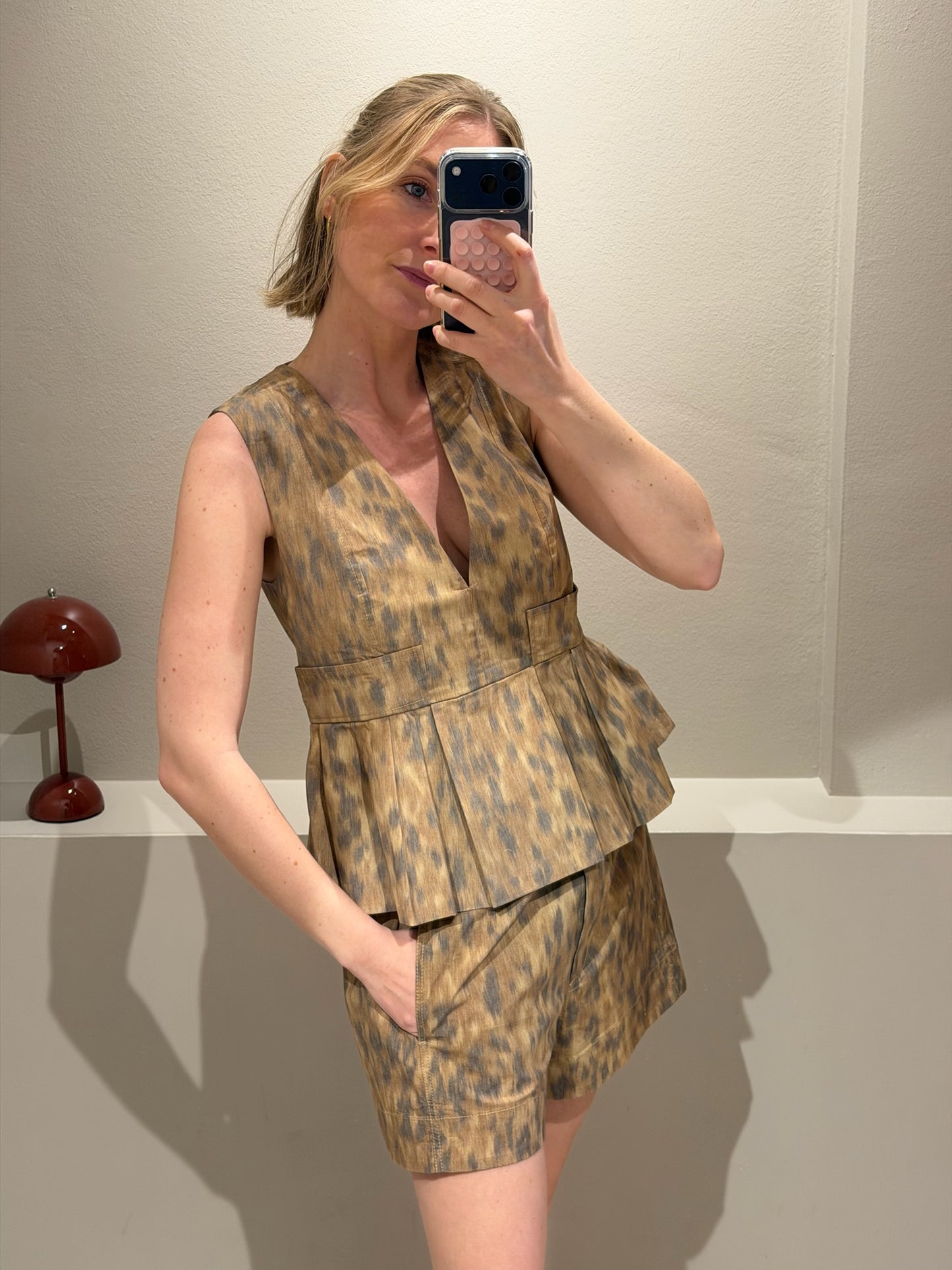 GANNI Printed Stretch Cotton Elasticated Shorts