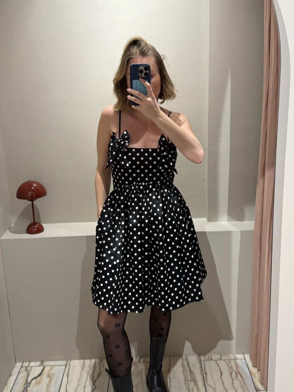 GANNI Printed Double Satin Mini Strap Dress