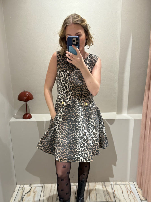 GANNI Print Denim Flounce Mini Dress