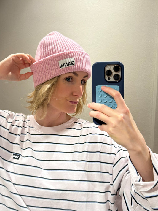 GANNI Light Structured Rib Knit Beanie Mauve