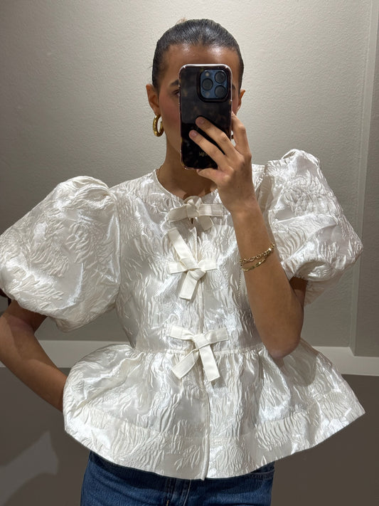 GANNI Satin Cloque Peplum Blouse