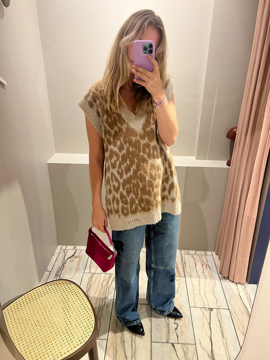 GANNI Leopard Jacquard Oversized Vest