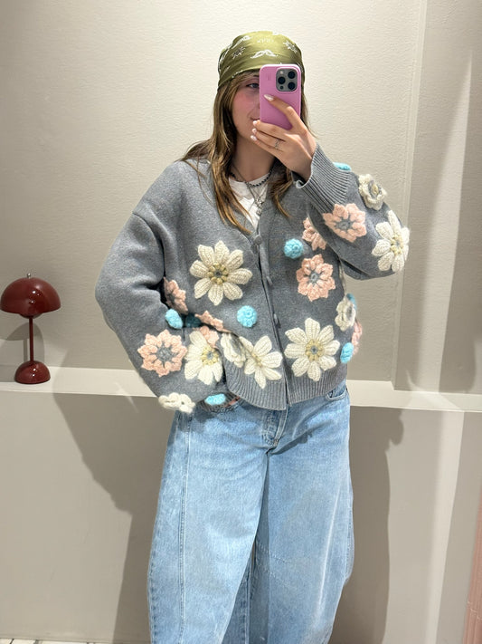 GANNI Cotton Cashmere Flower Cardigan