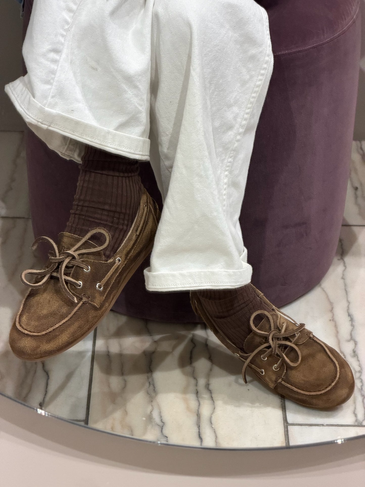 Posa Boat Loafer Brushed Suede Dark Brown