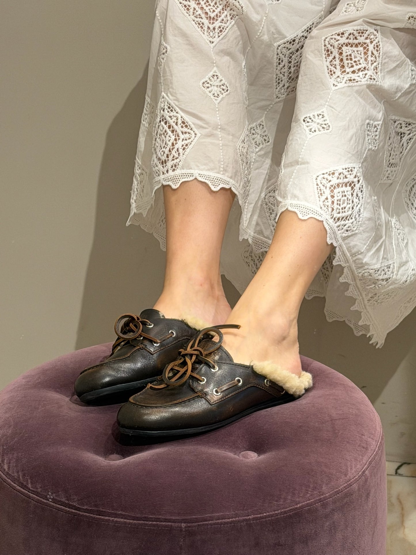 Boat Loafer Mule Fur