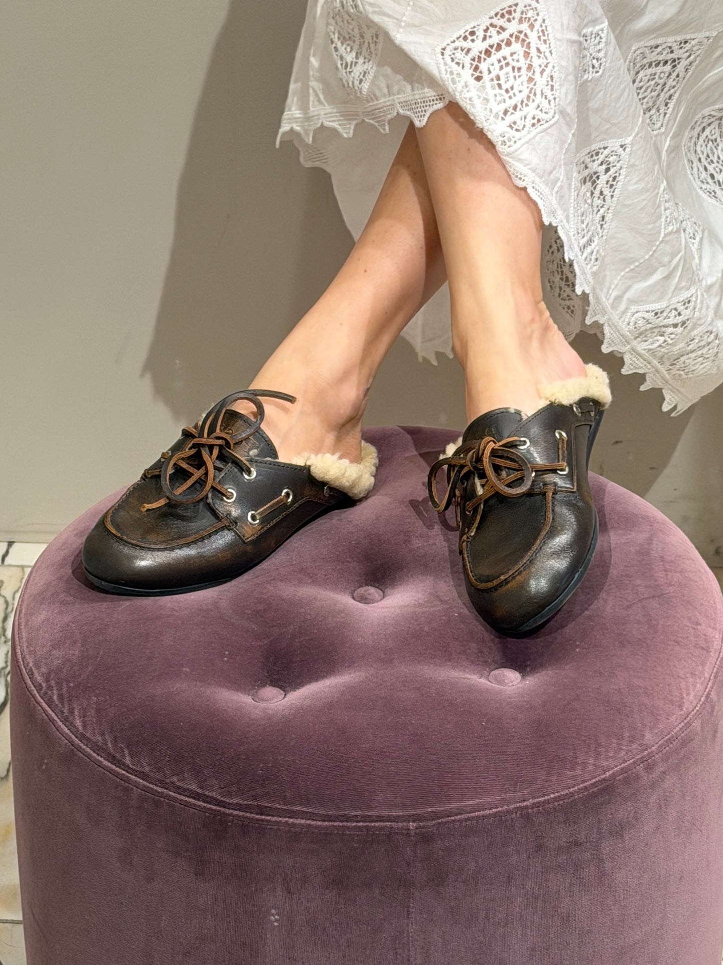 Boat Loafer Mule Fur