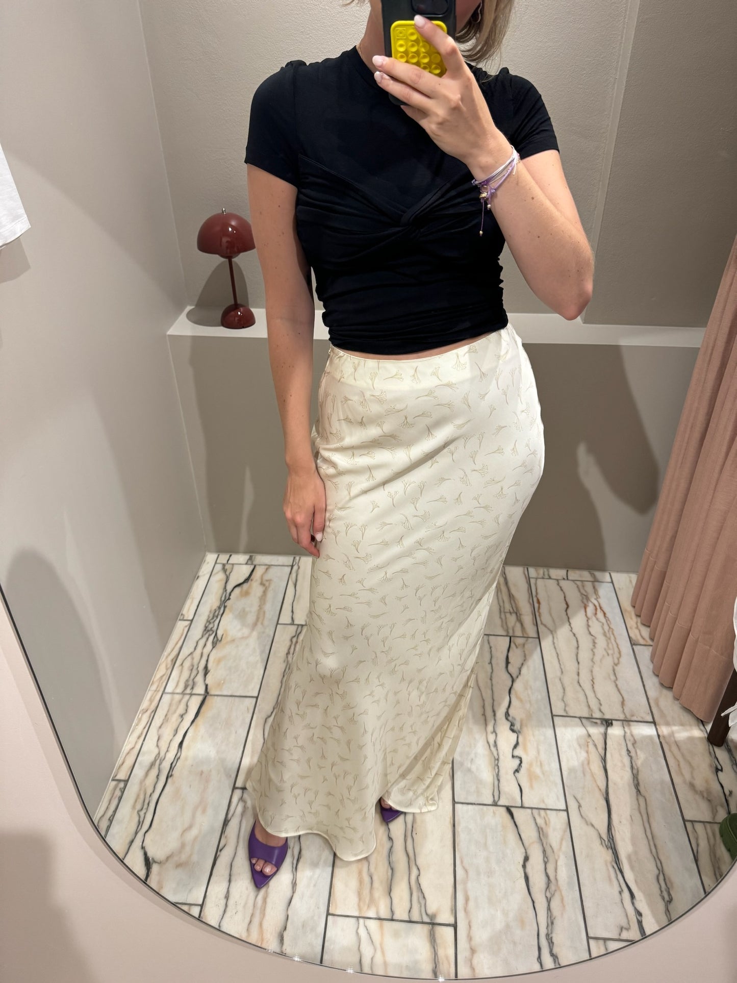 ROTATE SATIN MAXI SKIRT CREME PRINT