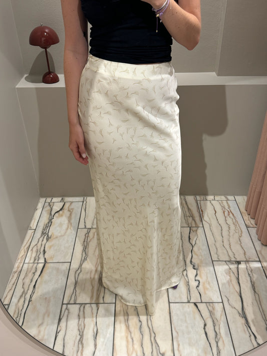 ROTATE SATIN MAXI SKIRT CREME PRINT