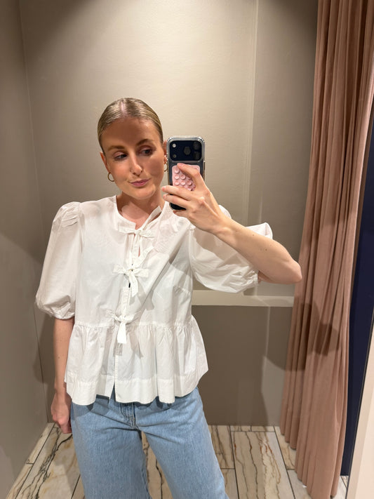 GANNI Cotton Poplin Peplum Blouse White