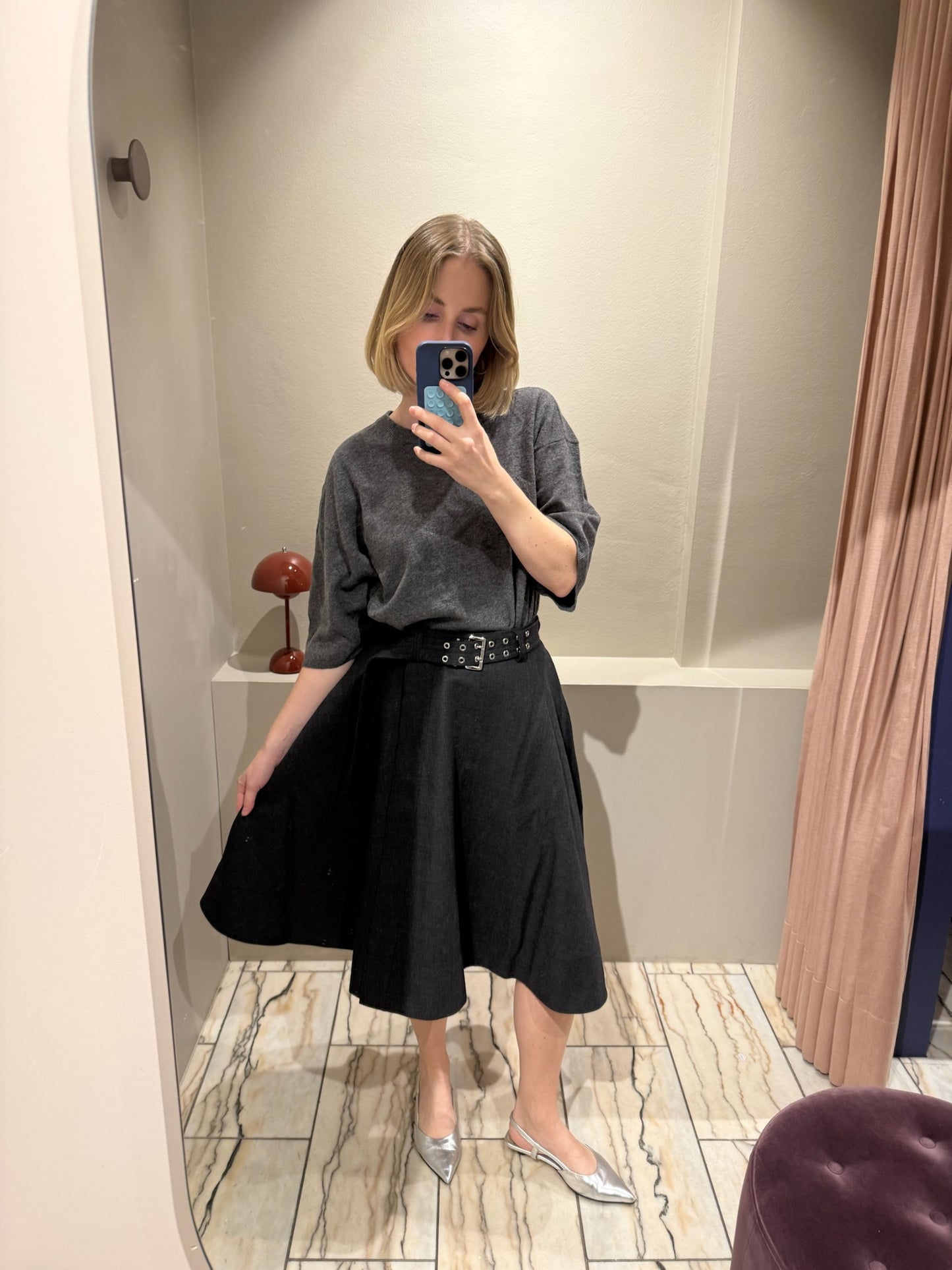 GANNI Wool Suiting Knee Length Wrap Skirt