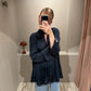 Rotate Satin Bow Shirt Navy