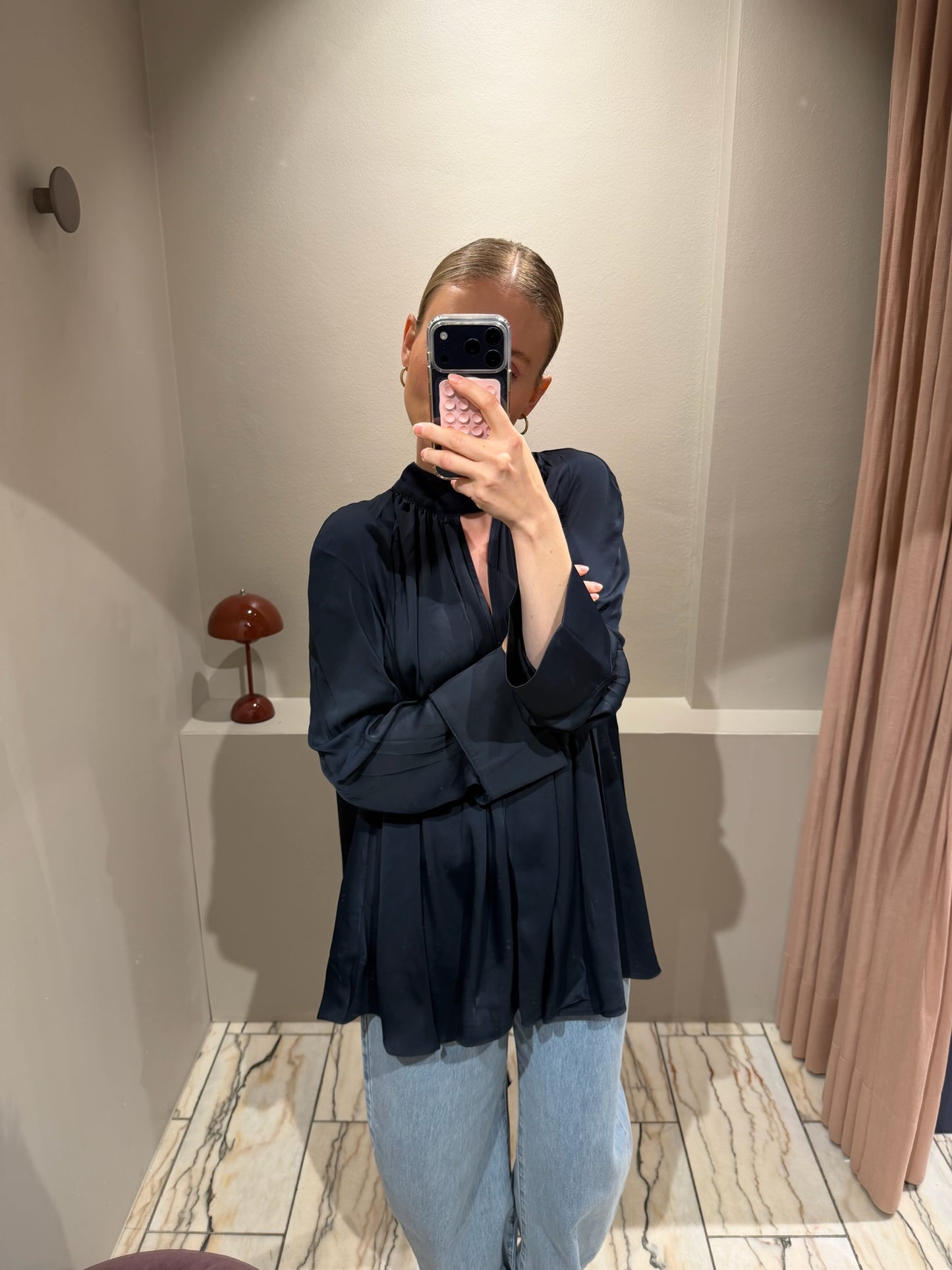 Rotate Satin Bow Shirt Navy