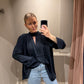 Rotate Satin Bow Shirt Navy