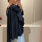 Rotate Satin Bow Shirt Navy