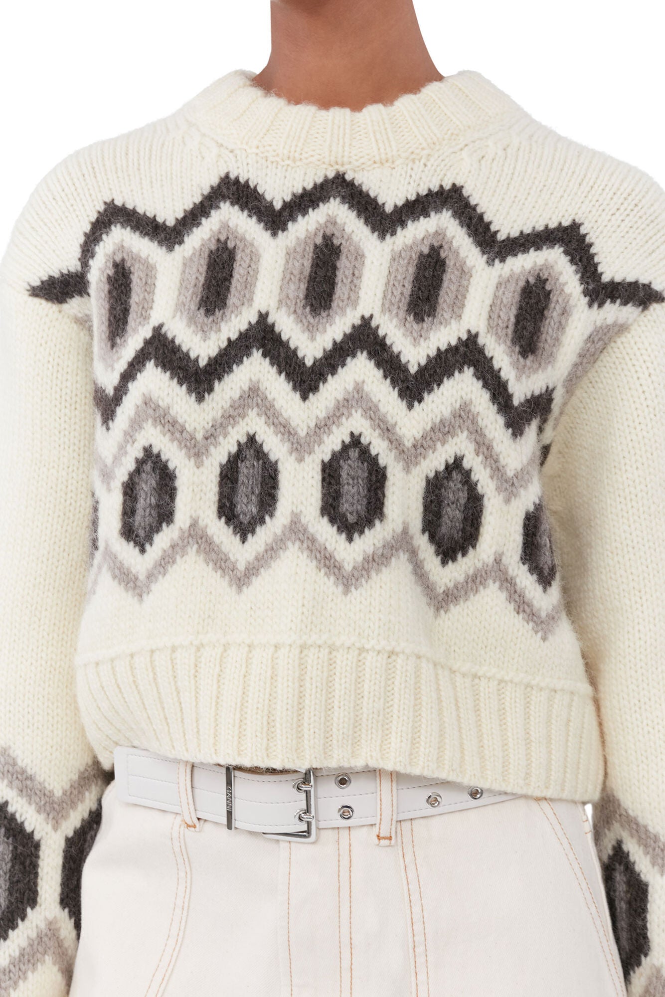 GANNI Cropped Graphic Wool O-Neck