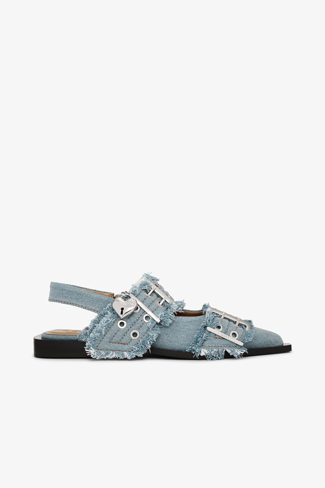 GANNI Feminine Buckle Ballerina Charms Denim