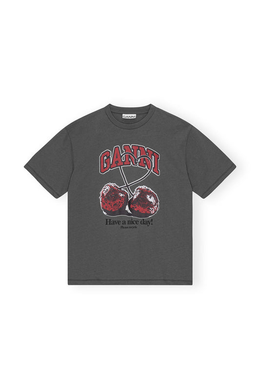 GANNI  Future Heavy Cherry Drop Shoulder T-shirt