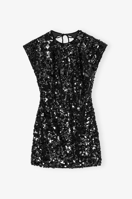 Ganni Black Velvet Sequins Minikleid