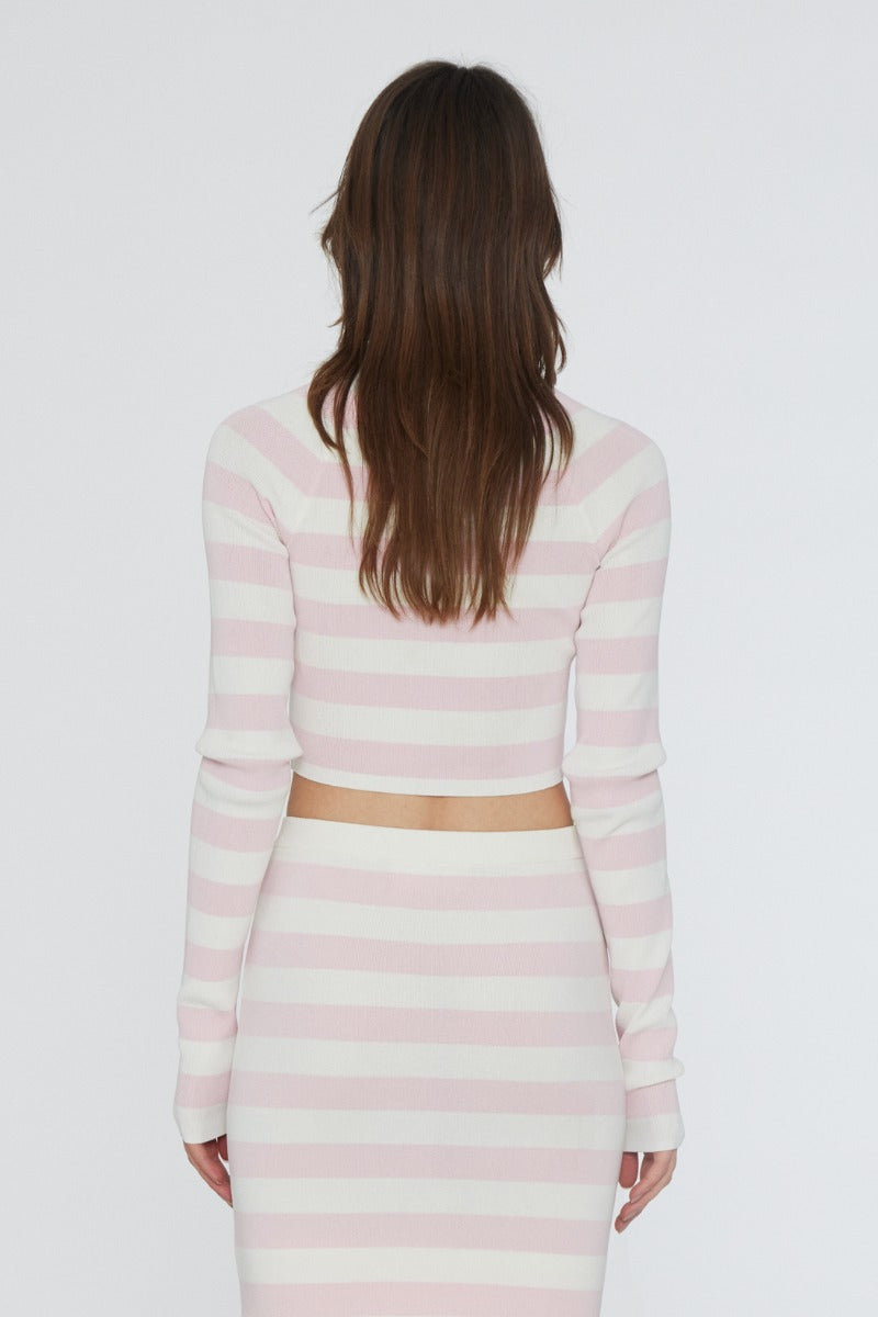 Remain Striped Knit Top Soft Pink