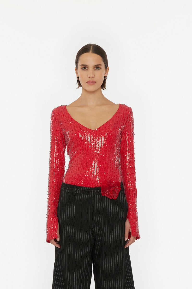 Rotate Sequins Longsleeve V-Neck Top